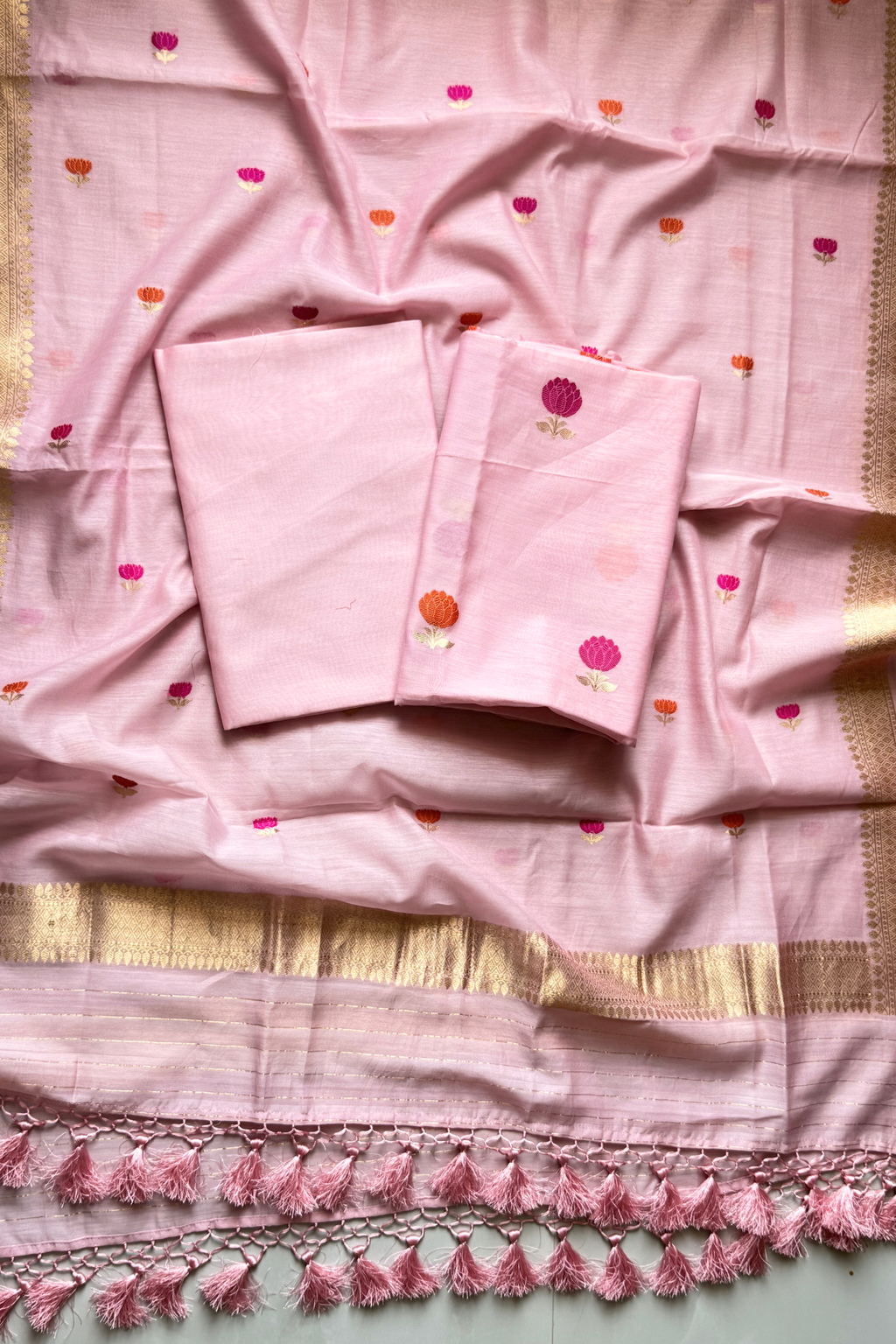 Pure Mul Chanderi With Kadwa Weaving - Light Pink