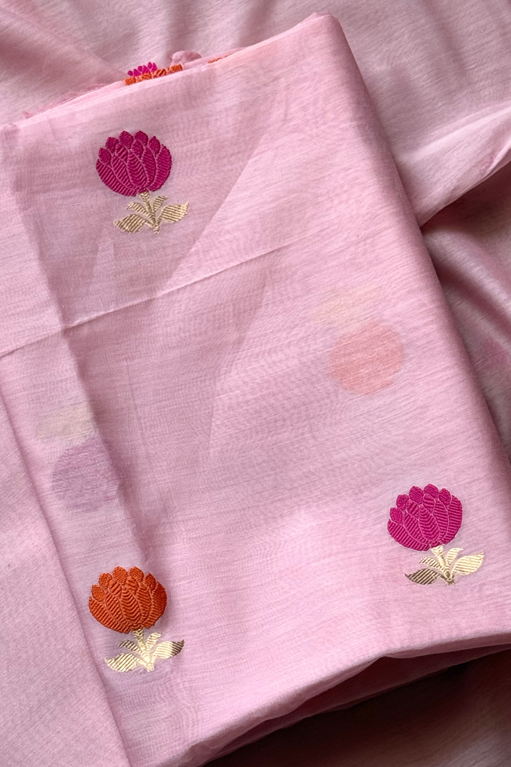 Pure Mul Chanderi With Kadwa Weaving - Light Pink