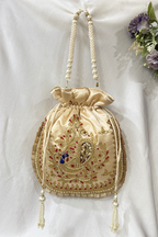Marodi peacock handwork potli Bag -  Beige Color