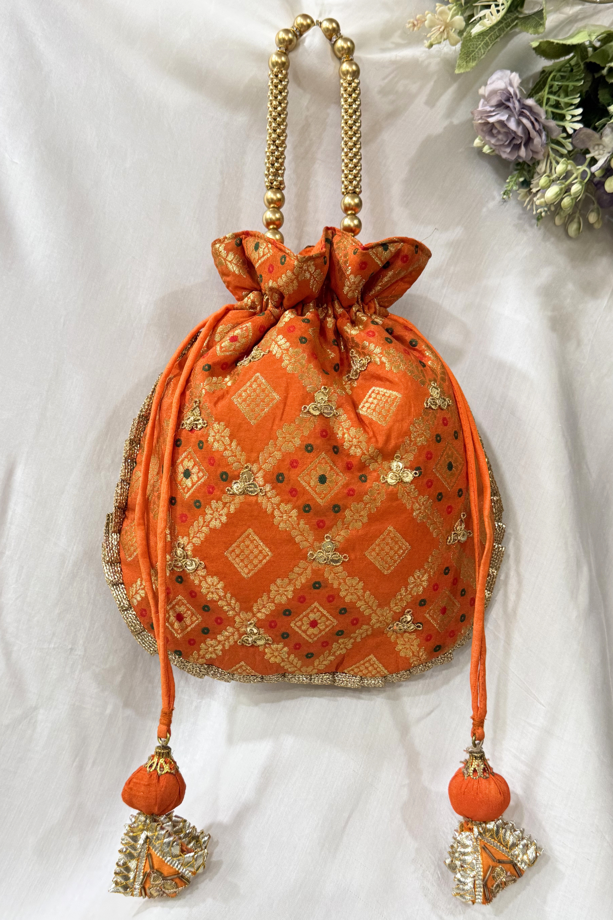 Marodi handwork potli Bag -  Orange Color