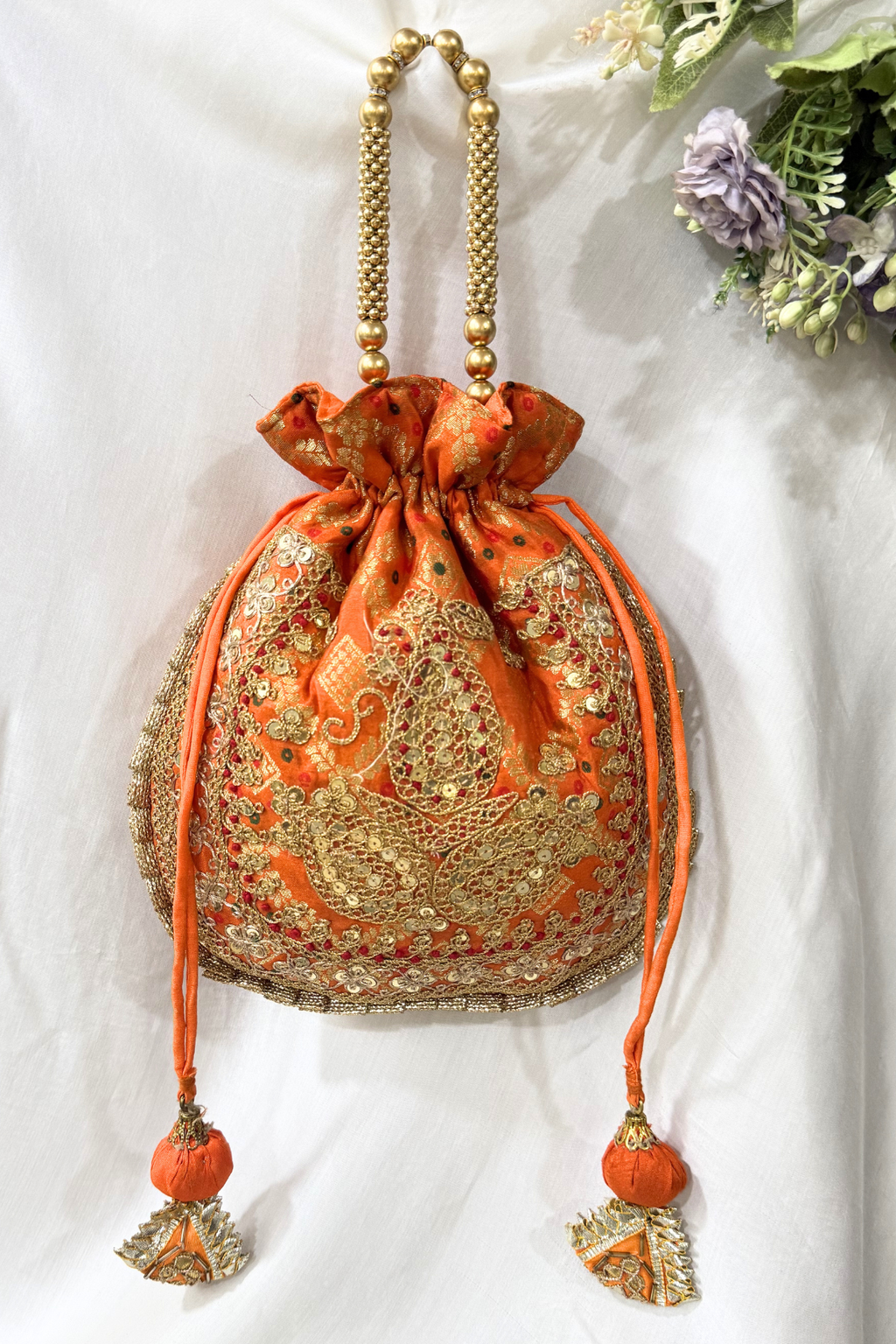 Marodi handwork potli Bag -  Orange Color