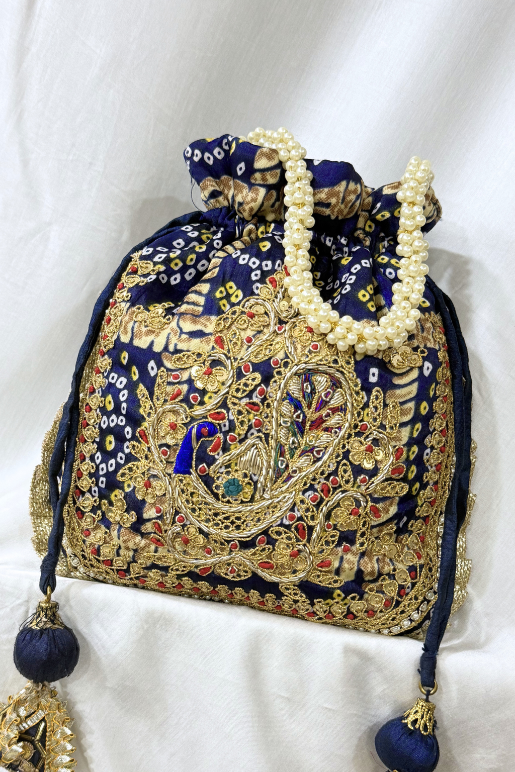 Marodi Peacock handwork potli Bag -  Blue