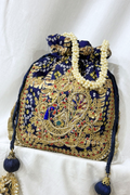 Marodi Peacock handwork potli Bag -  Blue