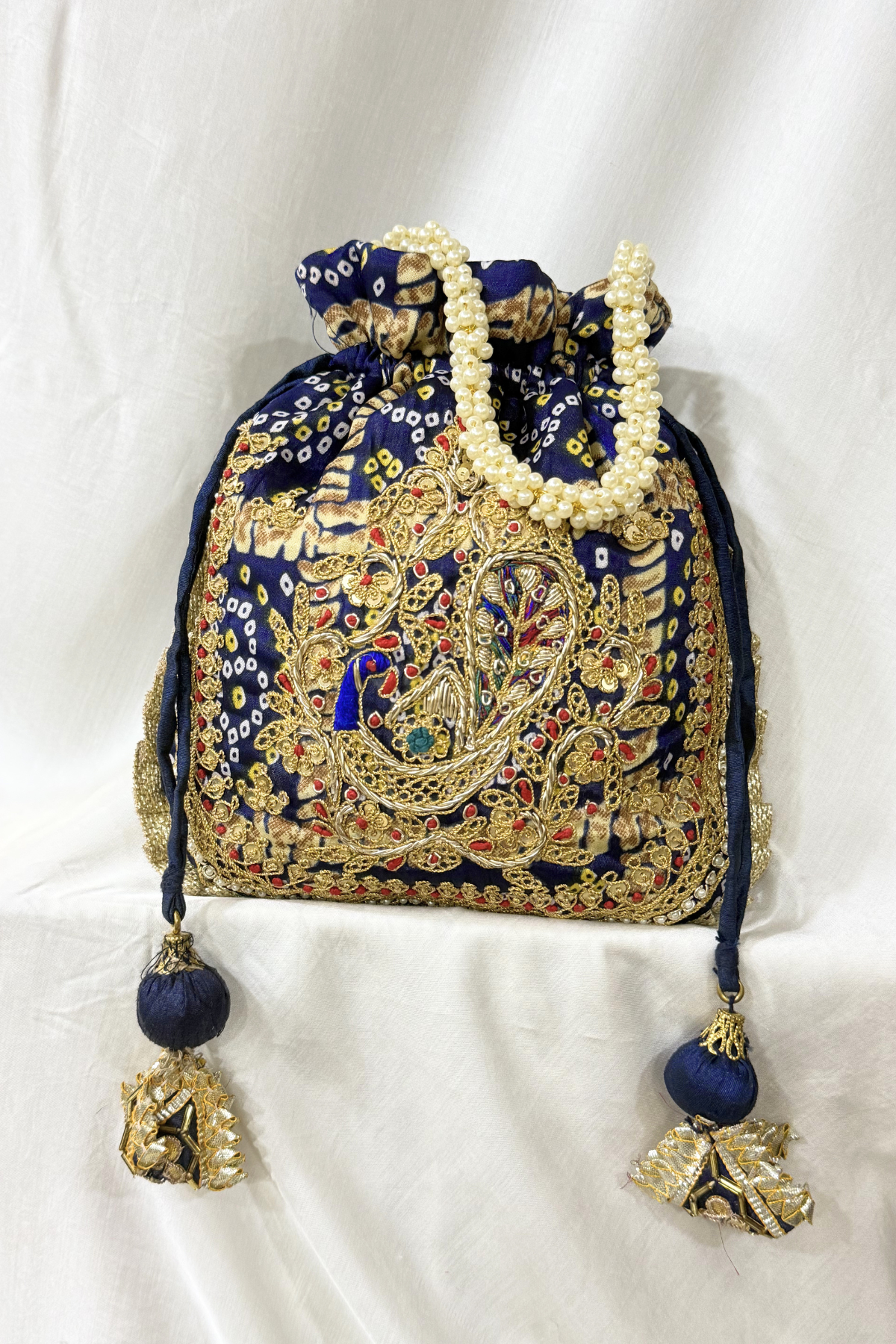 Marodi Peacock handwork potli Bag -  Blue
