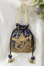 Marodi Peacock handwork potli Bag -  Blue