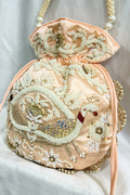 Jaco Pearl Peacock handwork potli Bag -  Peach