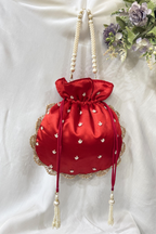 Jardosi  & Jaco Pearl potli Bag - Red