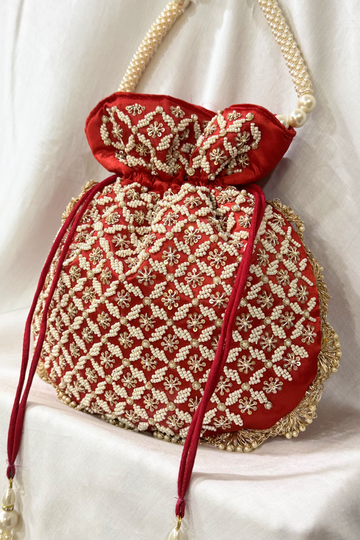 Jardosi  & Jaco Pearl potli Bag - Red