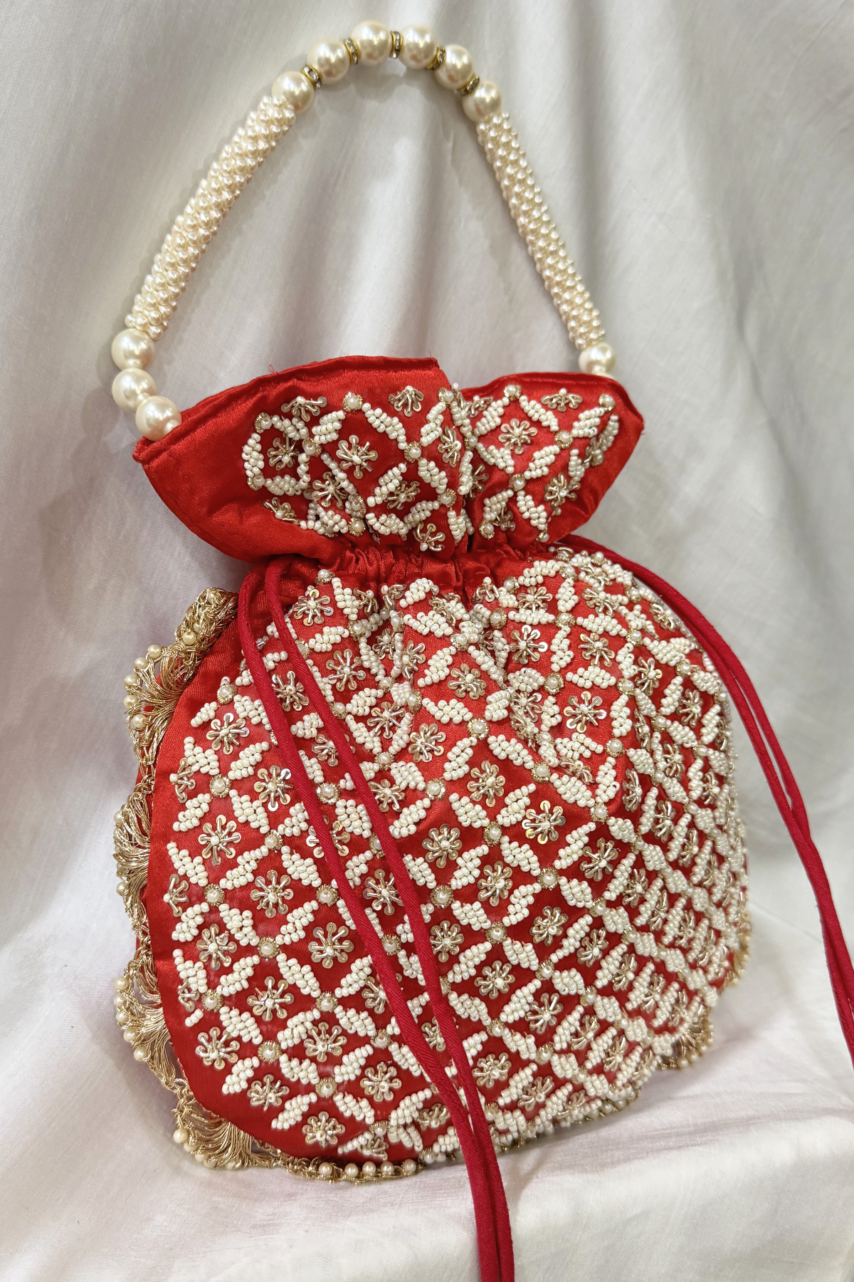 Jardosi  & Jaco Pearl potli Bag - Red