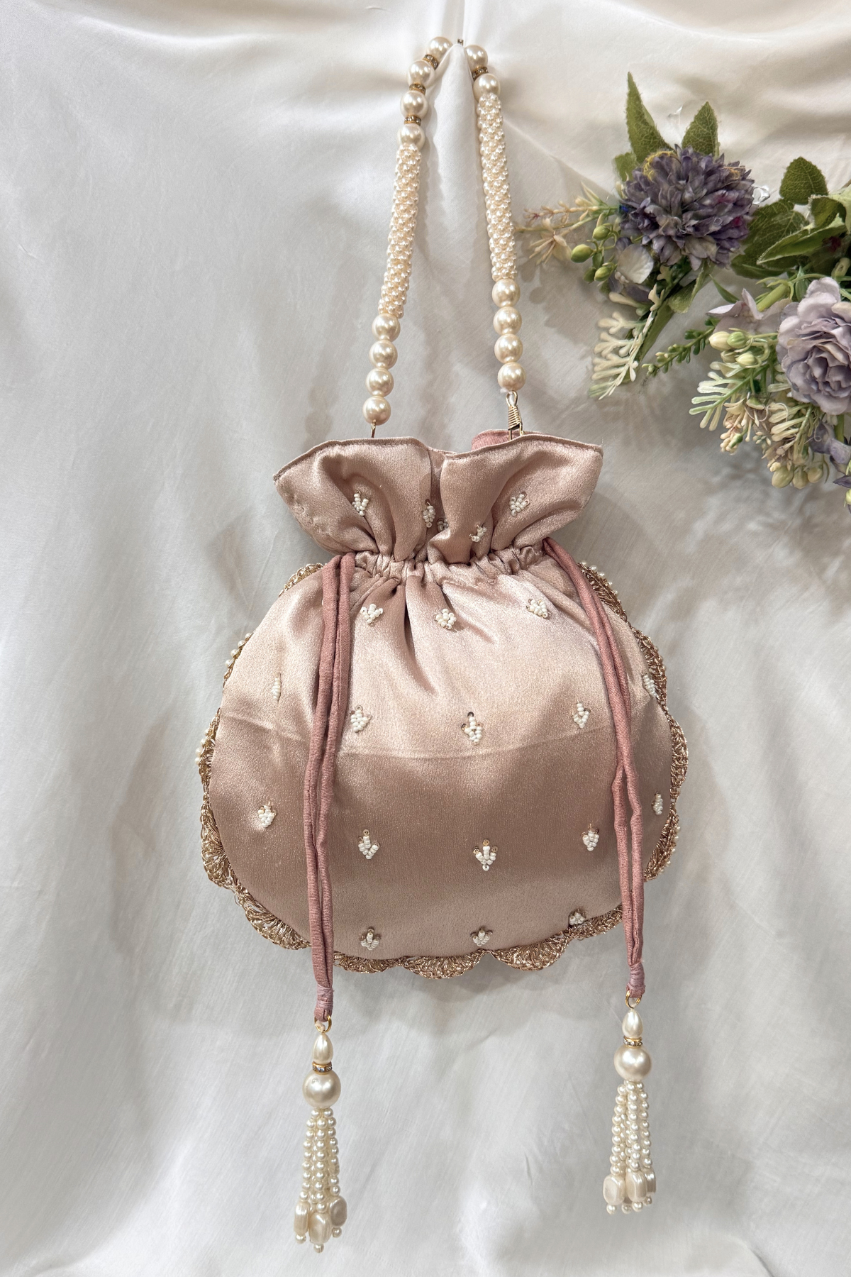 Jardosi  & Jaco Pearl potli Bag - Rose gold