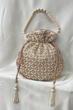 Jardosi  & Jaco Pearl potli Bag - Rose gold
