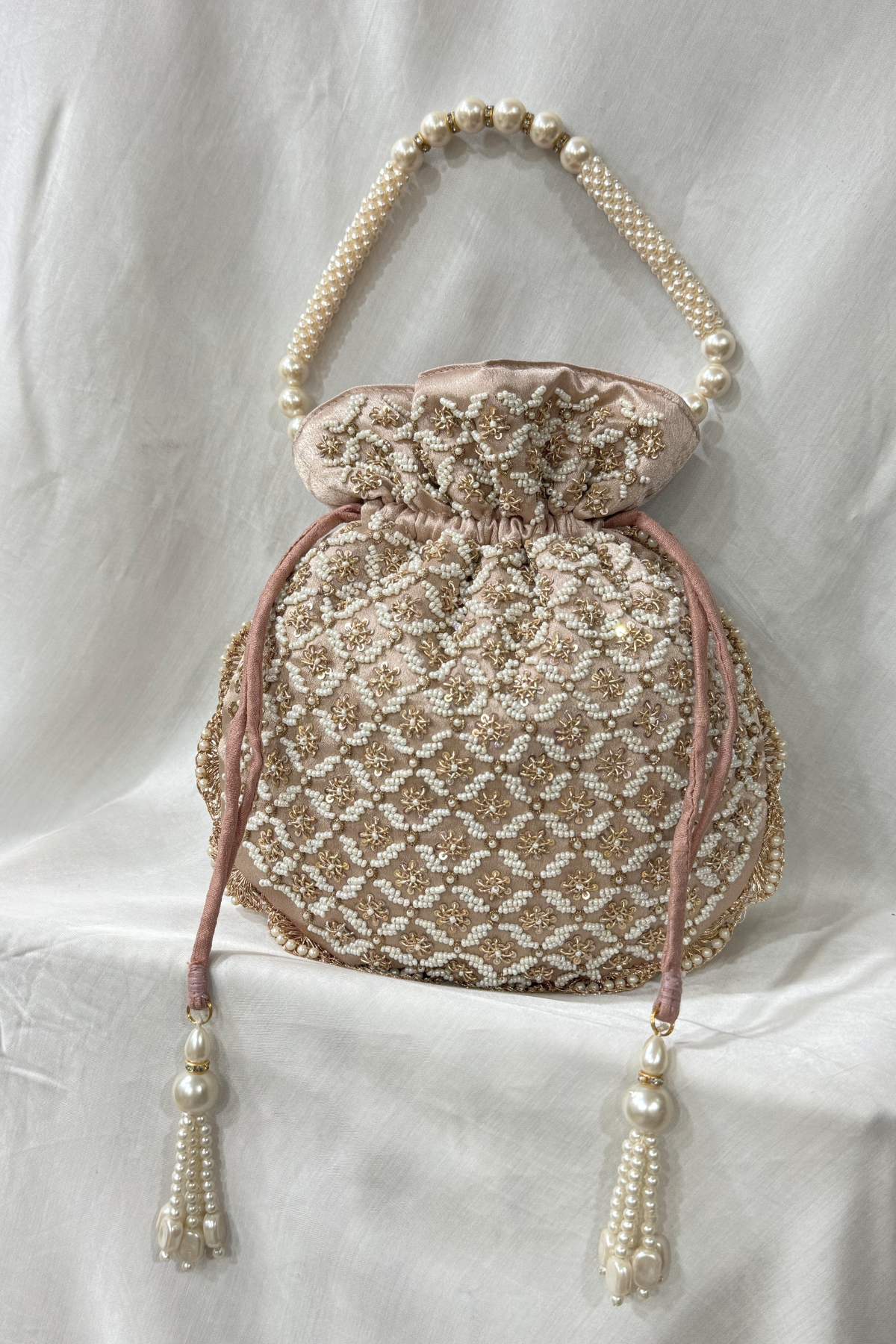 Jardosi  & Jaco Pearl potli Bag - Rose gold