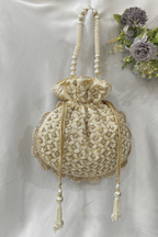 Jardosi  & Jaco Pearl potli Bag - Off-White