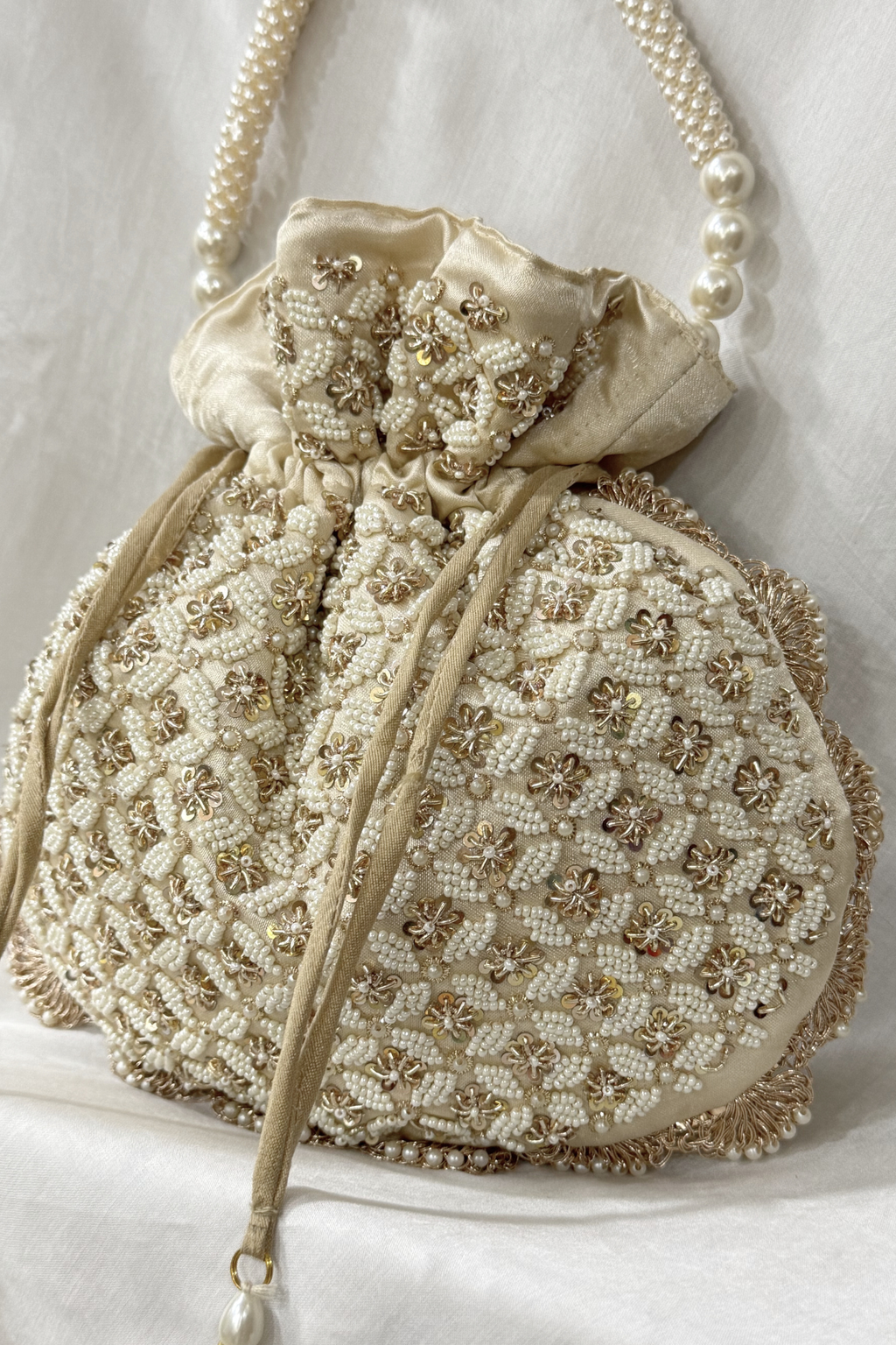 Jardosi  & Jaco Pearl potli Bag - Off-White