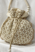 Jardosi  & Jaco Pearl potli Bag - Off-White