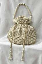 Jardosi  & Jaco Pearl potli Bag - Off-White