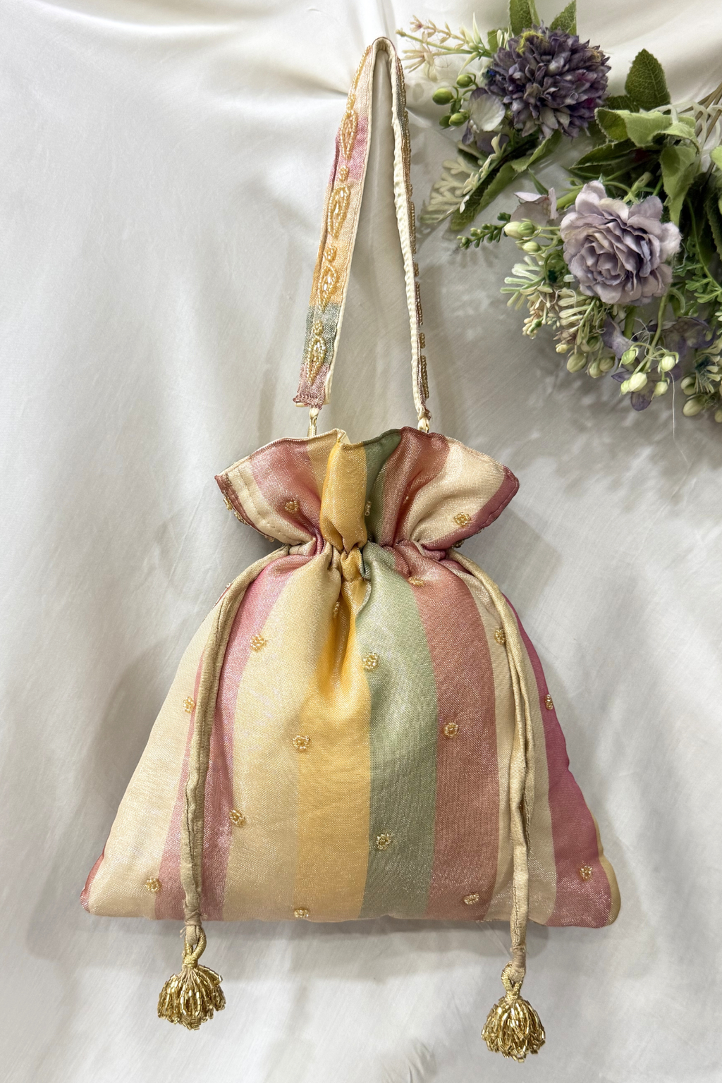 Jaco Pearl Flowers potli Bag - Colorful