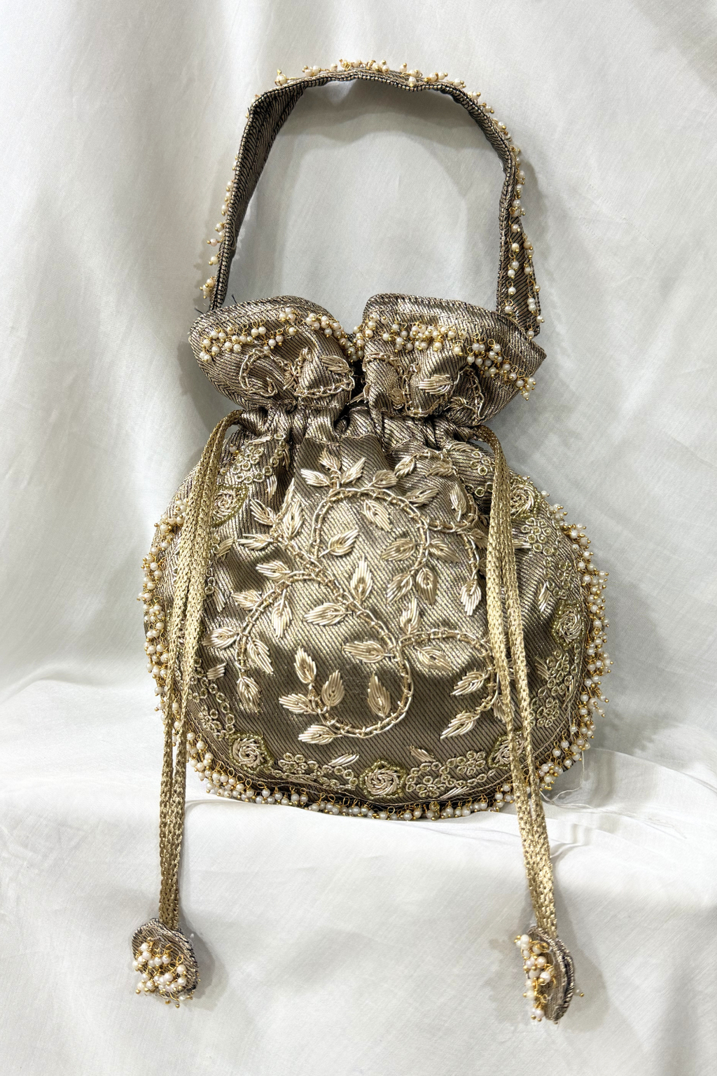 Jardosi Work Potli bag - Brownish Gold