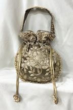 Jardosi Work Potli bag - Brownish Gold