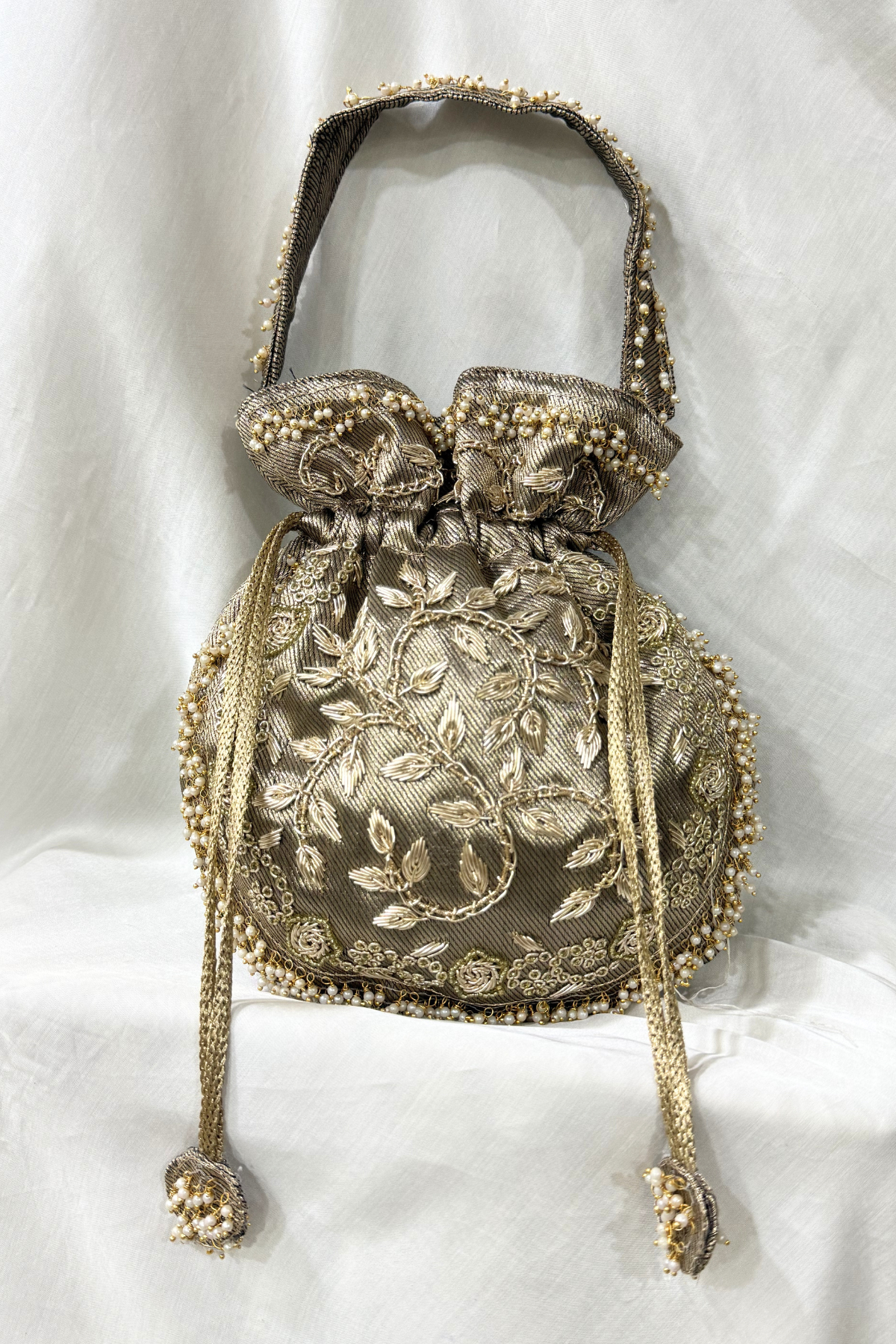 Jardosi Work Potli bag - Brownish Gold