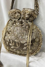 Jardosi Work Potli bag - Brownish Gold