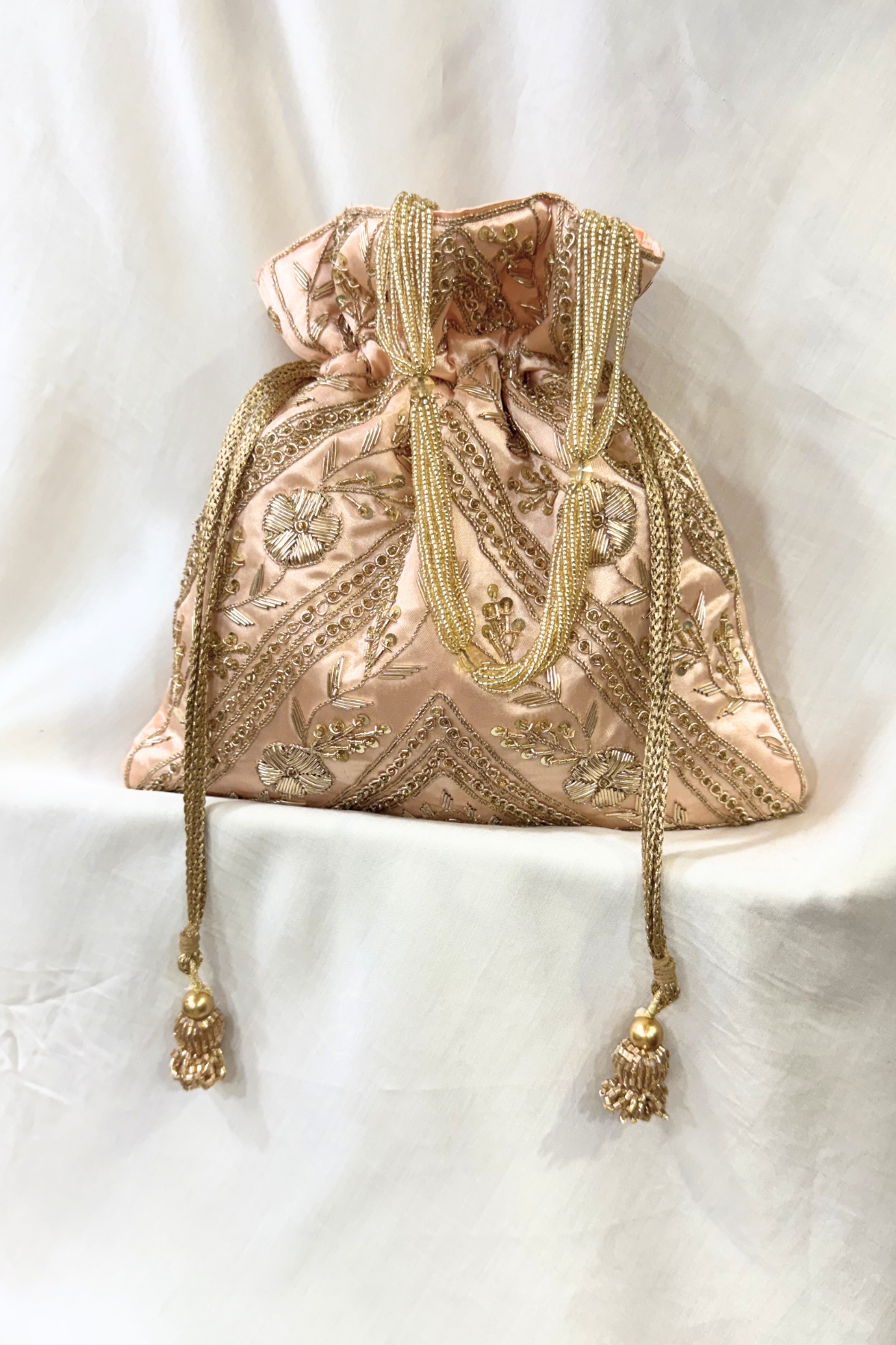 Jardosi Work Potli Bag - Pinkish Peach