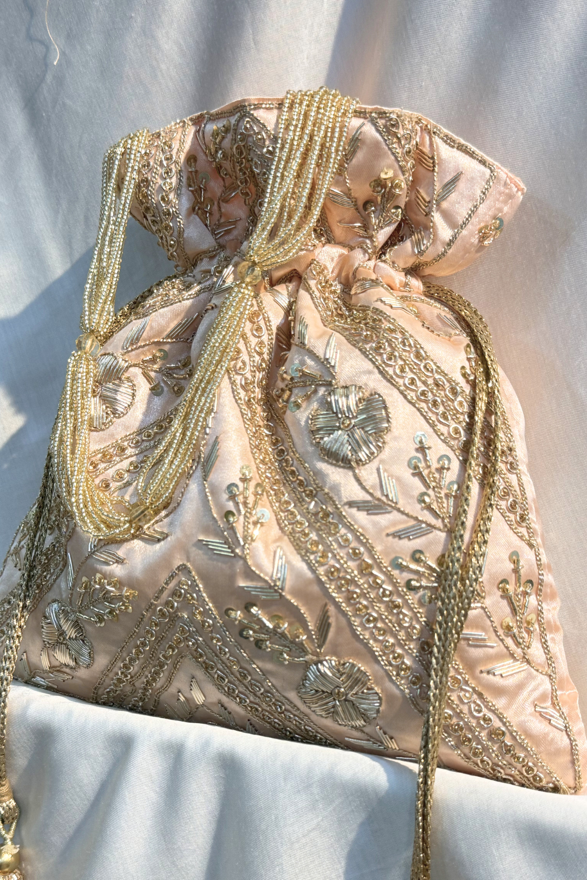 Jardosi Work Potli Bag - Pinkish Peach