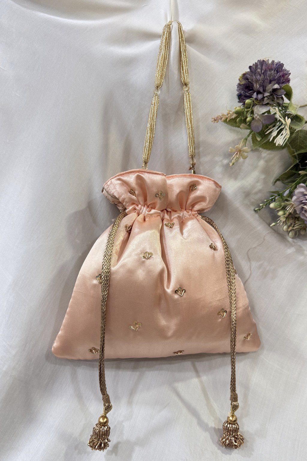 Jardosi Work Potli Bag - Pinkish Peach