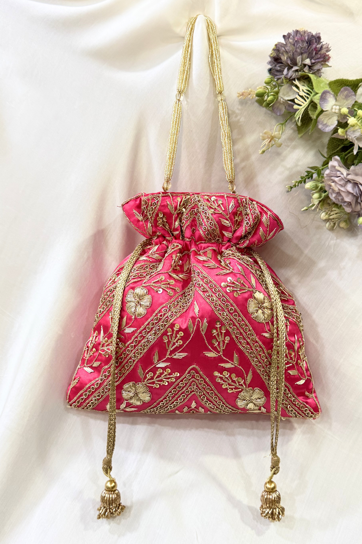 Zardosi Work Potli Bag - Pink