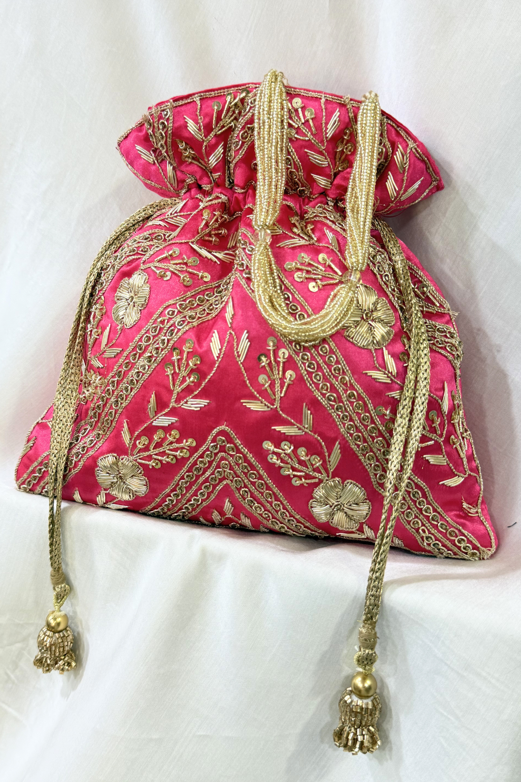 Zardosi Work Potli Bag - Pink