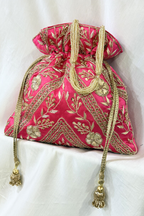 Zardosi Work Potli Bag - Pink