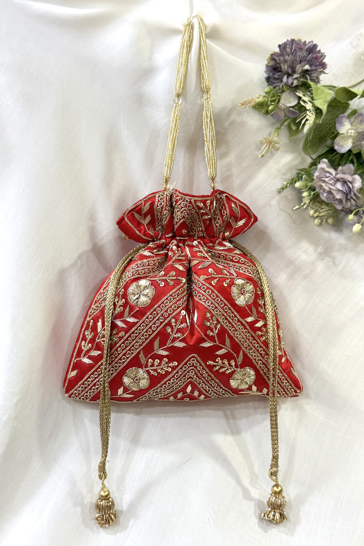Jardosi Work Potli Bag - Red