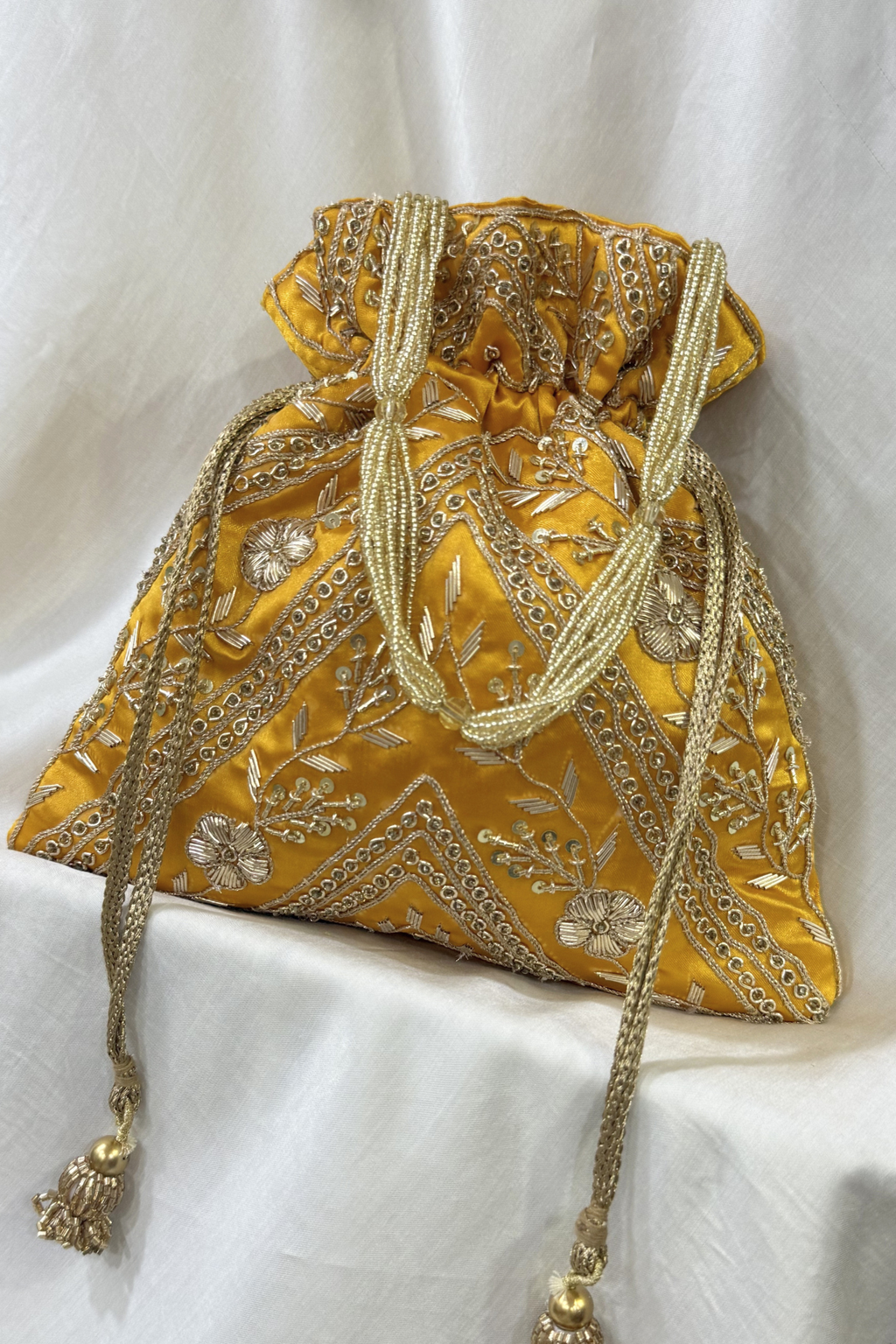 Zardosi Work Potli Bag - Yellow