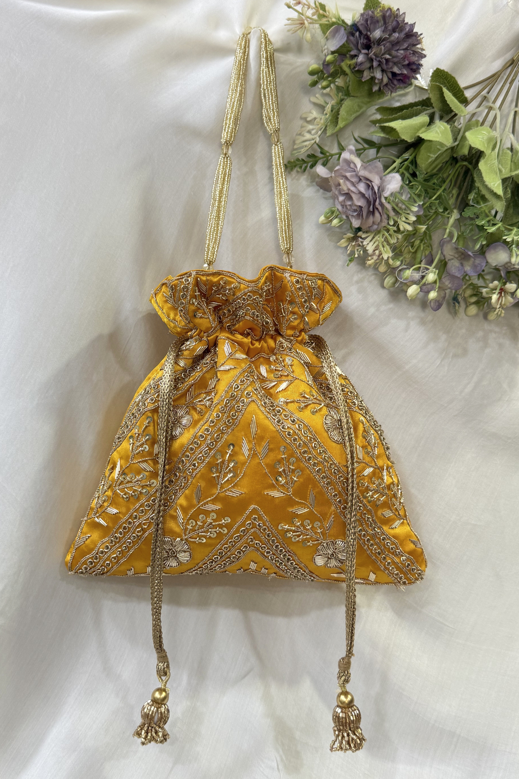 Zardosi Work Potli Bag - Yellow