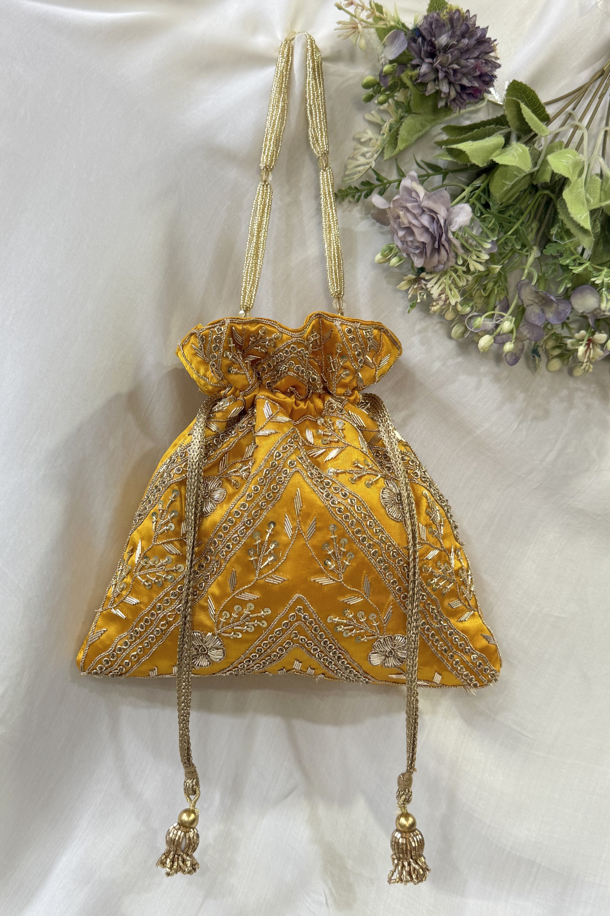 Zardosi Work Potli Bag - Yellow