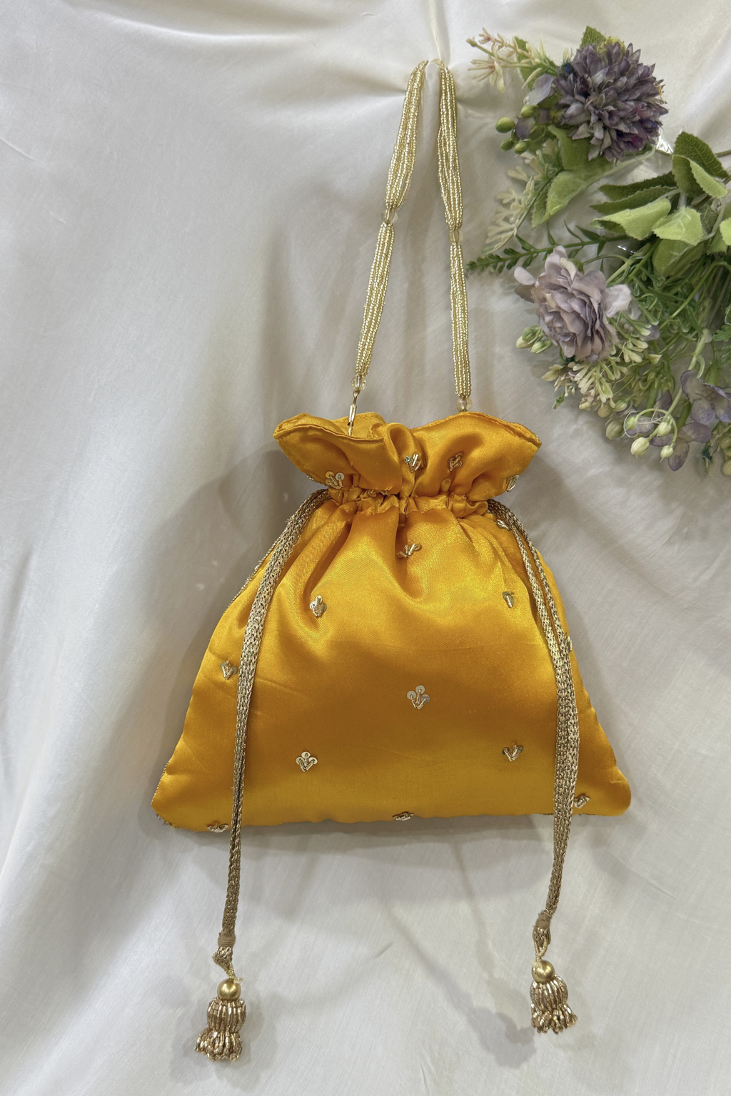 Zardosi Work Potli Bag - Yellow