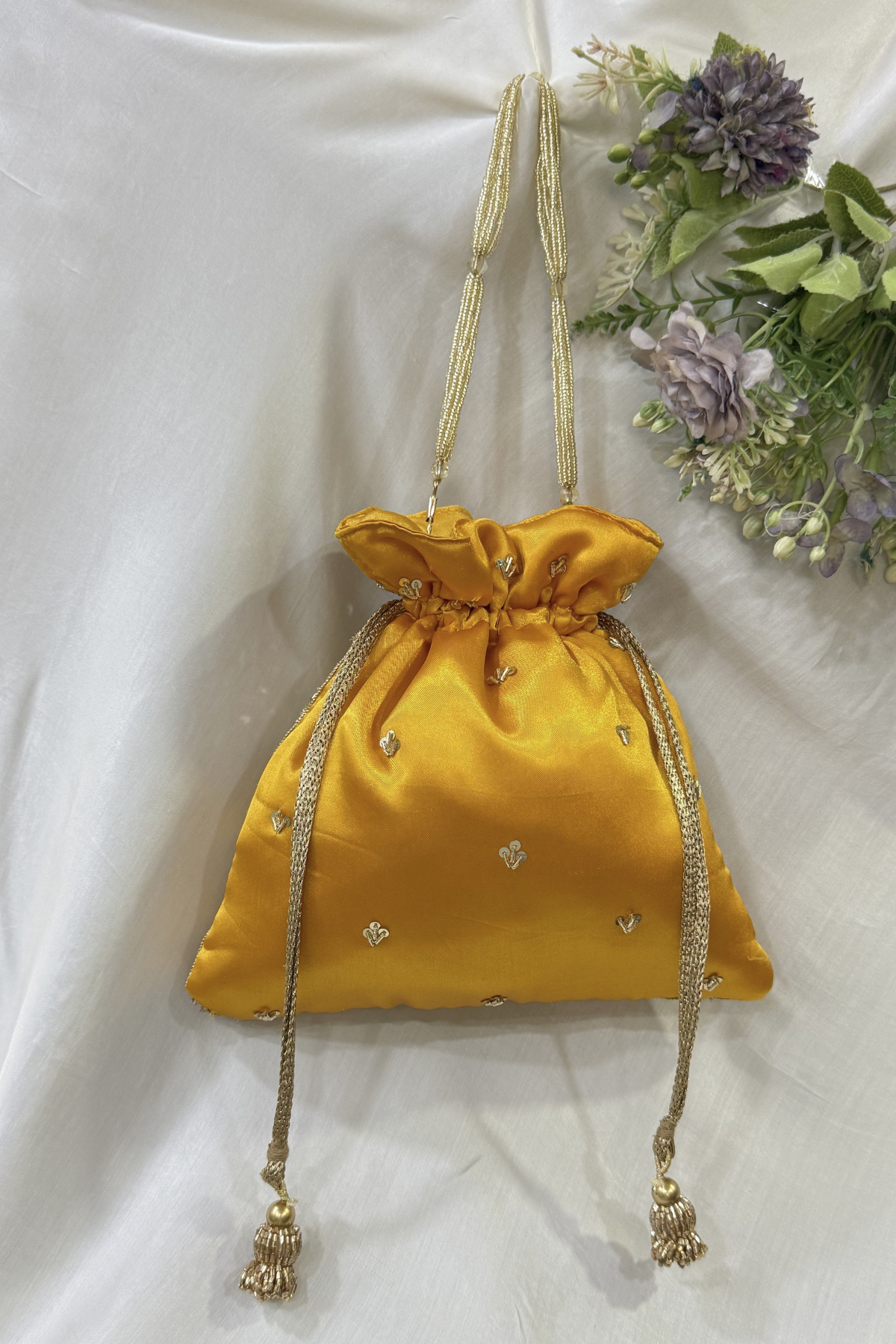 Zardosi Work Potli Bag - Yellow