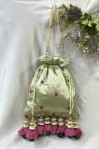 Shreenath Ji Work Potli Bag - Pista Green