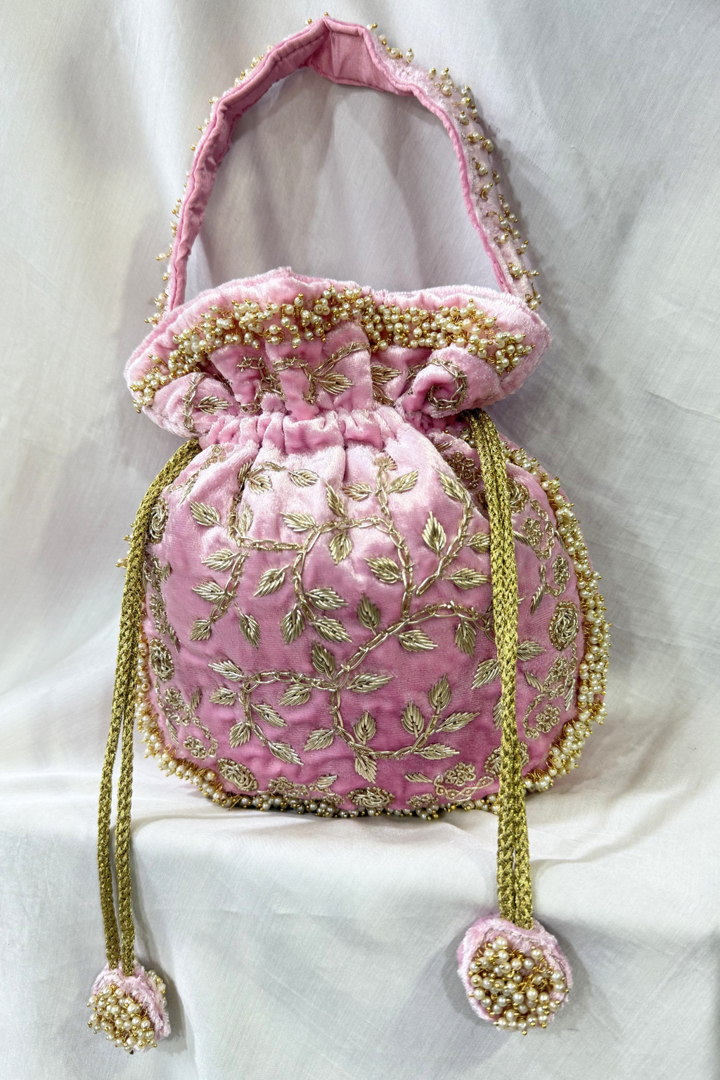 Zardosi Wrork Potli Bag - Baby Pink