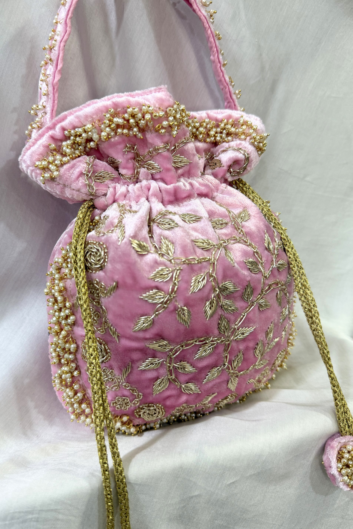 Zardosi Wrork Potli Bag - Baby Pink