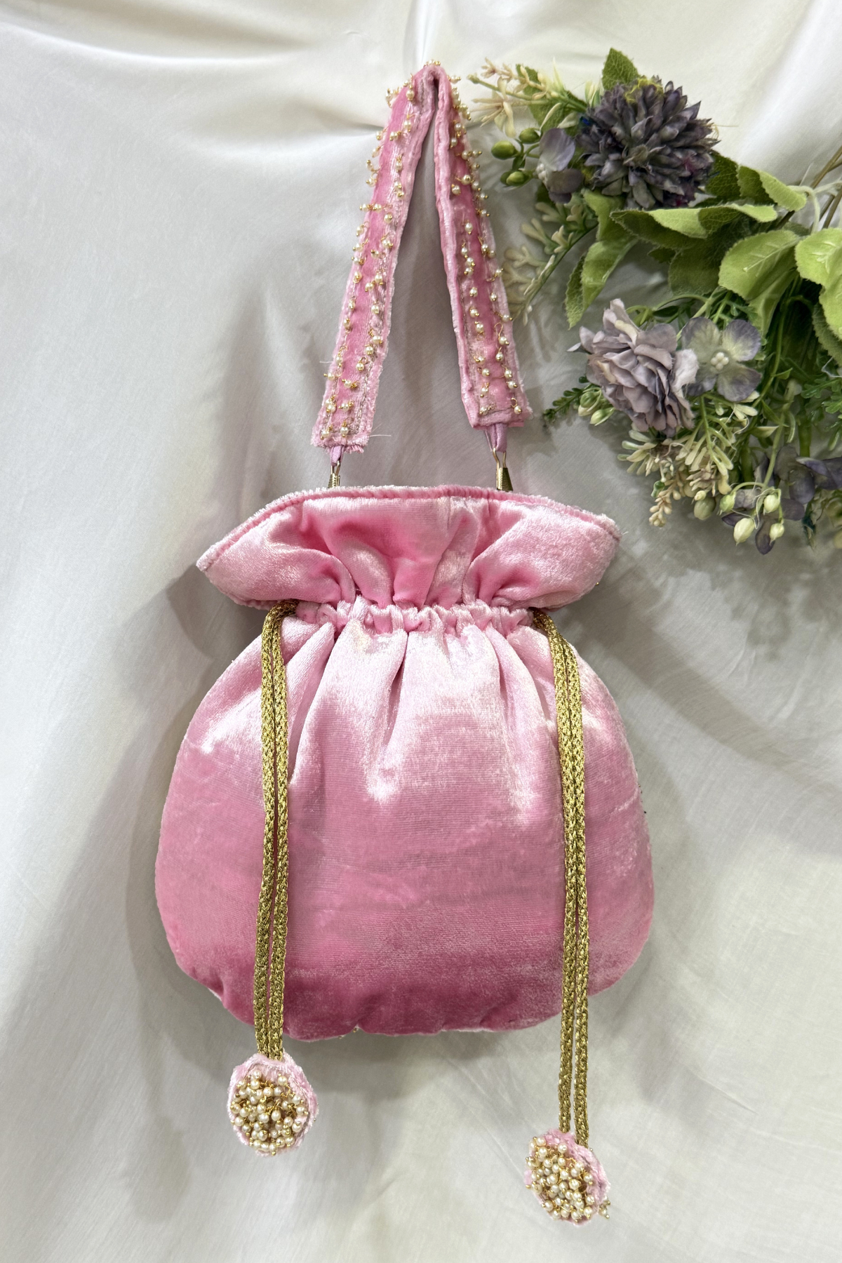 Zardosi Wrork Potli Bag - Baby Pink