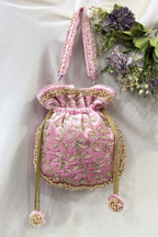 Zardosi Wrork Potli Bag - Baby Pink
