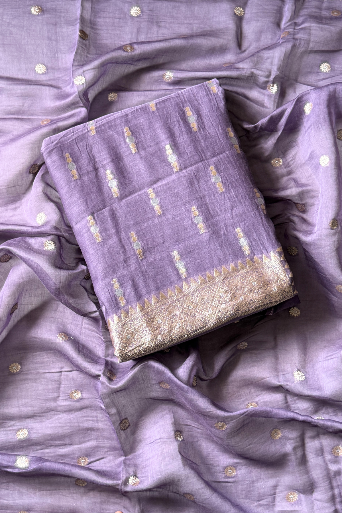 Pure Mul Chanderi Banarasi Weaving Suit Set - Lavender