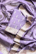 Pure Mul Chanderi Banarasi Weaving Suit Set - Lavender