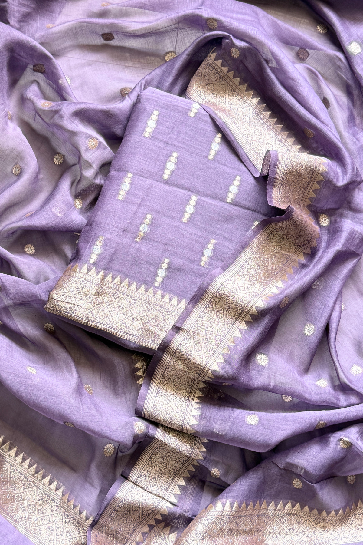 Pure Mul Chanderi Banarasi Weaving Suit Set - Lavender