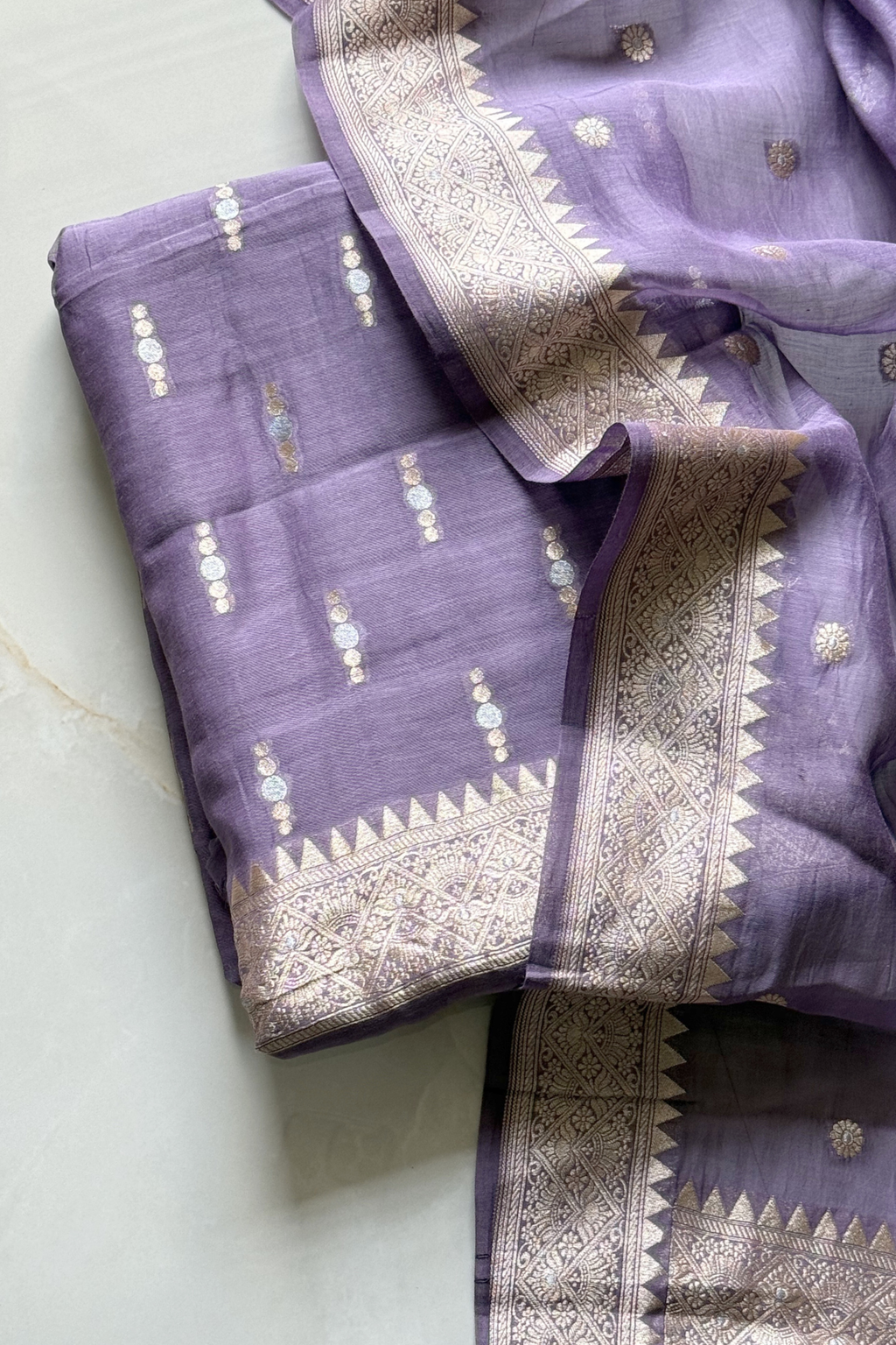 Pure Mul Chanderi Banarasi Weaving Suit Set - Lavender