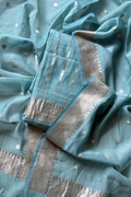 Pure Mul Chanderi Banarasi Weaving Suit Set - Firozi Blue