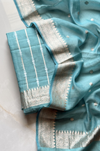 Pure Mul Chanderi Banarasi Weaving Suit Set - Firozi Blue