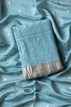 Pure Mul Chanderi Banarasi Weaving Suit Set - Firozi Blue