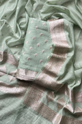Pure Mul Chanderi Banarasi Weaving Suit Set - Pista Green